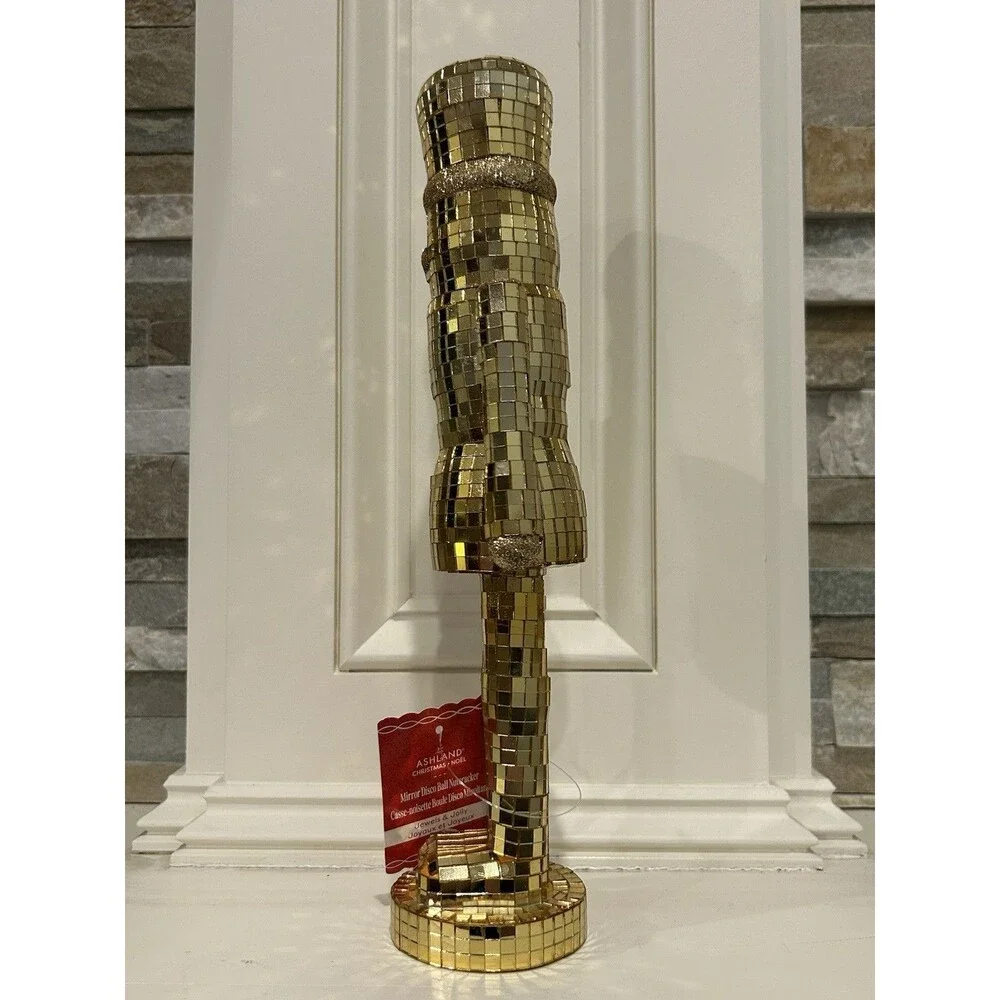 Ashland Mirror Disco Ball Nutcracker Gold Glass Christmas Decor 12in